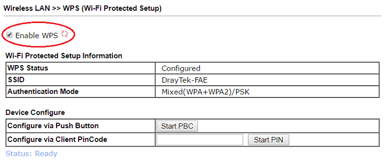 a sceenshot of DrayOS WPS settings page